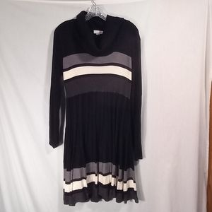 Calvin Klein Womens Black Striped Pleated Cowl Neck Pullover Sweater Dress Sz XL